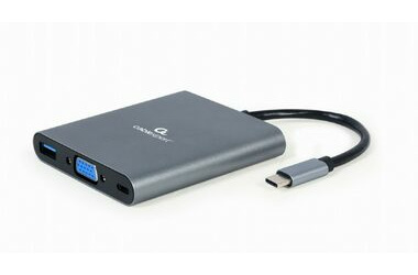 Gembird A-CM-COMBO6-01 šedá / HUB 6v1 / 1xUSB-A / HDMI / VGA / USB-C