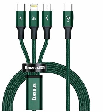 Baseus CAMLT-SC06 Rapid Serier 3v1 zelená / USB-C / MicroUSB / Lightinhg / 1.5m 