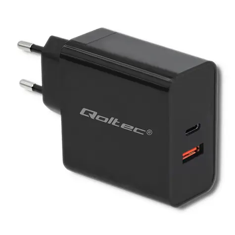 Qoltec 51716 adaptér 63W černá / 5-20V / 1.5-3A / USB type C PD / USB QC 3.0