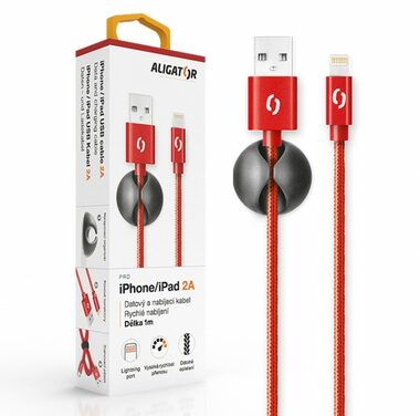 Aligator Premium Datový kabel 2A Lightning červená