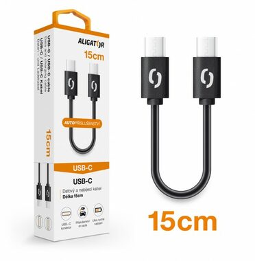 Aligator POWER Datový kabel USB-C - USB-C 15cm černá