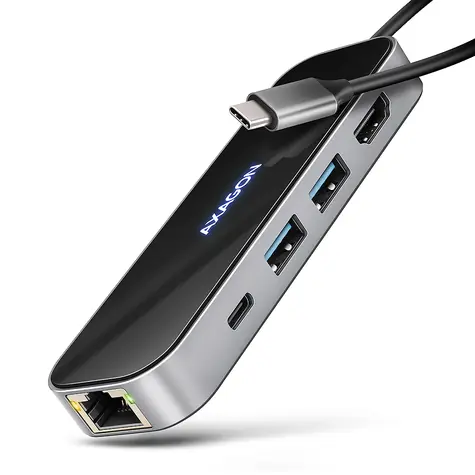 AXAGON HMC-6GL, USB 5Gbps hub, porty 3x USB-A, HDMI 4k/60Hz, RJ-45 GLAN, PD 100W, kabel USB-C 20cm