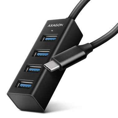 AXAGON HUE-M1C, 4x USB 3.2 Gen 1 MINI hub, kovový, kabel USB-C 20cm