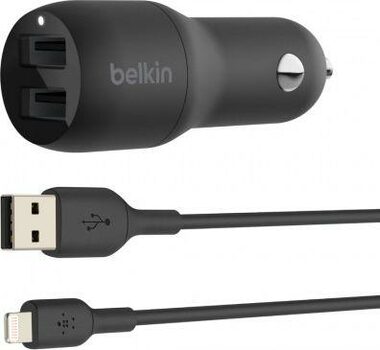BELKIN CCD001bt1MBK dual car cahrge černá / nabíječka do auta USB + kabel / lighting / 24W / 1m