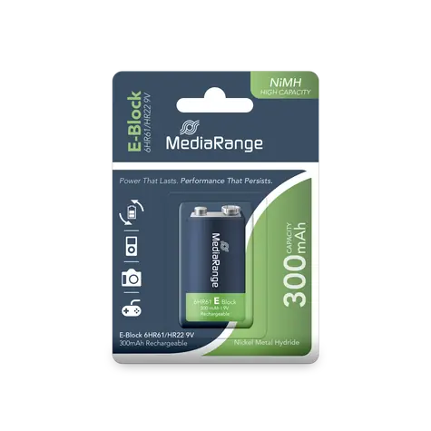 MediaRange High capacity nabíjecí baterie E-Block 6HR61/HR22 / 9V