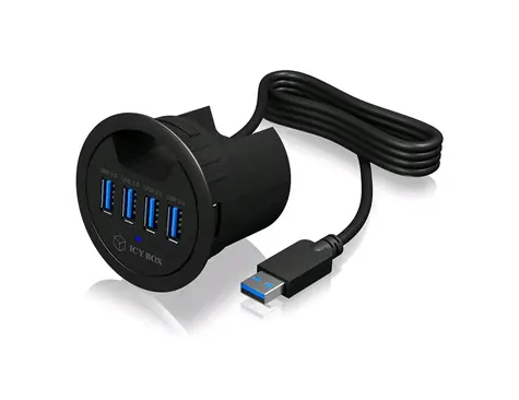 Icy Box IB-HUB1403 Stolní USB Hub černá / 4x USB 3.0 / 60 mm kabelová průchodka / audio