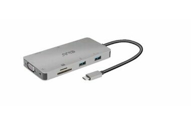 CLUB3D CSV-1594 Dokovací stanice USB-C 9v1 stříbrná / HDMI / VGA / 2x USB-A / RJ-45 / SD / MicroSD / 3.5mm jack / USB-C 