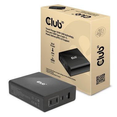 CLUB3D CAC-1906 cestovní nabíječka 132W černá / 3x USB-C + USB-A  