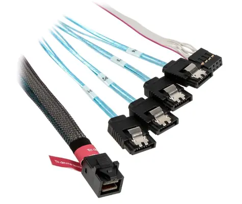 SilverStone SST-CPS05-RE kabel SAS mini 36-pin > 4x SATA 50cm černá / 12Gb/s / SFF-8643 / SGPIO