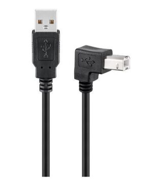 MicroConnect kabel USB2.0 A (M) - USB2.0 B 90° úhel (M) 2m černá / 480Mbit/s