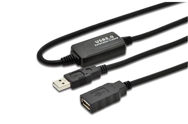 MicroConnect kabel s posilovačem signálu USB2.0 A (M) - USB2.0 A (F) 15m černá / 480Mbit/s