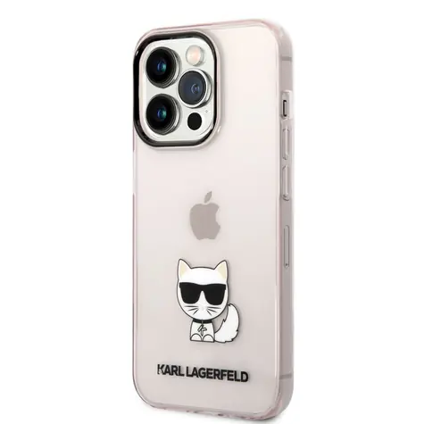 Karl Lagerfeld Choupette Logo Zadní Kryt pro Apple iPhone 14 Pro Max růžová