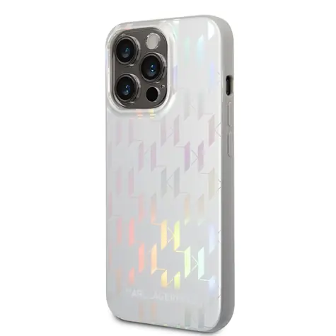 Karl Lagerfeld Iridescent Monogram Zadní Kryt pro Apple iPhone 14 Pro stříbrná