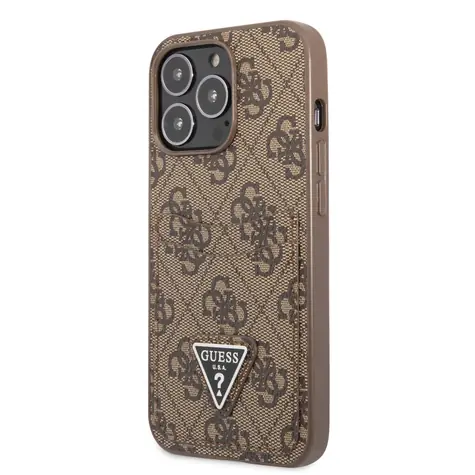 GUESS 4G Saffiano Double Card Zadní Kryt pro Apple iPhone 13 Pro hnědá