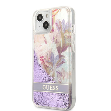 GUESS Liquid Glitter Flower Zadní Kryt pro Apple iPhone 13 mini fialová