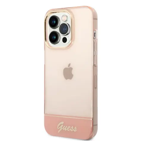 GUESS PC & TPU Camera Outline Translucent Zadní Kryt pro Apple iPhone 14 Pro Max růžová