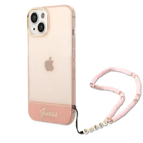 GUESS PC & TPU Camera Outline Translucent Zadní Kryt s Poutkem pro Apple iPhone 14 Plus růžová