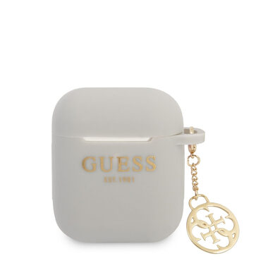 GUESS 4G Charms Silikonové Pouzdro pro Apple Airpods 1 & 2 šedá