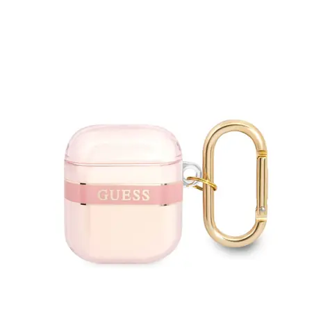 GUESS TPU Printed Stripe Pouzdro pro Apple Airpods 1 & 2 růžová