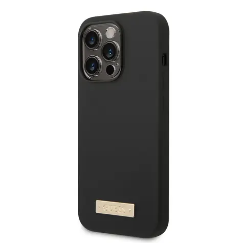 GUESS Silicone Metal Logo MagSafe Kompatibilní Zadní Kryt pro Apple iPhone 14 Pro Max černá