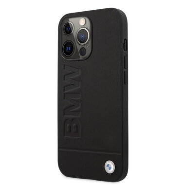 BMW Leather Hot Stamp Zadní Kryt pro Apple iPhone 14 Pro černá