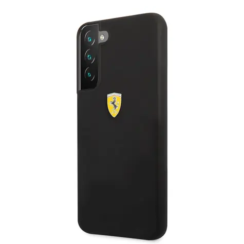 Ferrari Liquid Silicone Metal Logo Zadní Kryt pro Samsung Galaxy S22+ černá