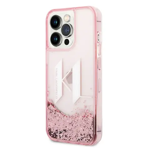 Karl Lagerfeld Liquid Glitter Big KL Logo Zadní Kryt pro Apple iPhone 14 Pro Max růžová