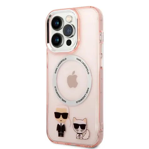 Karl Lagerfeld MagSafe Kompatibilní Kryt Karl and Choupette pro Apple iPhone 14 Pro Max růžová