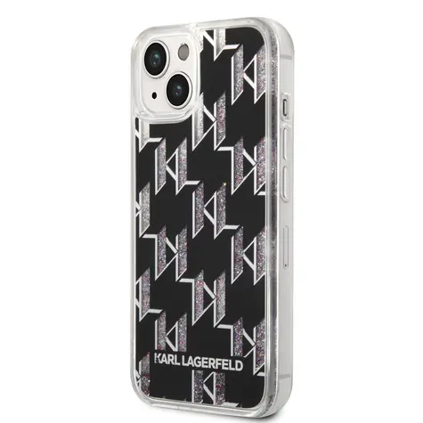 Karl Lagerfeld Monogram Liquid Glitter Zadní Kryt pro Apple iPhone 14 černá