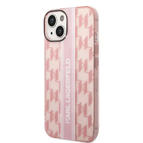Karl Lagerfeld Monogram Vertical Stripe Zadní Kryt pro Apple iPhone 14 Plus růžová