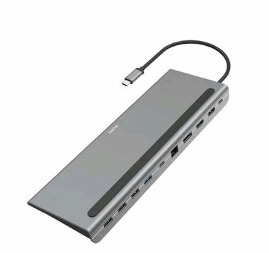 Hama 200100 Connect2Office šedá / USB-C dokovací stanice / DP / RJ45 / MicroSD/HC/XC / USB-C / 4xUSB-A