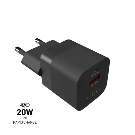 FIXED Mini Síťová nabíječka s USB-C a USB výstupem (FIXC20M-CU-BK) černá / podpora PD / QC 3.0 / 20W