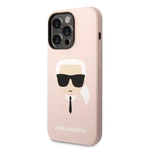 Karl Lagerfeld MagSafe Kompatibilní Kryt Liquid Silicone Karl Head pro Apple iPhone 14 Pro růžová