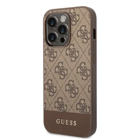 GUESS 4G Stripe Zadní Kryt pro Apple iPhone 14 Pro hnědá