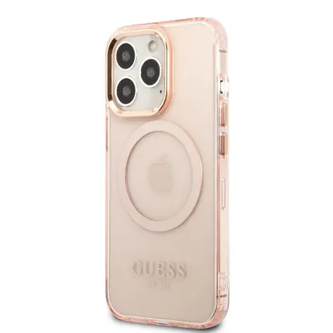 GUESS Translucent MagSafe Kompatibilní Zadní Kryt pro Apple iPhone 13 Pro růžová