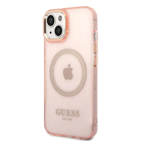 GUESS Translucent MagSafe Kompatibilní Zadní Kryt pro Apple iPhone 14 Plus růžová