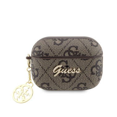 GUESS 4G Script Heart PC/PU Pouzdro pro Apple Airpods Pro 2 hnědá