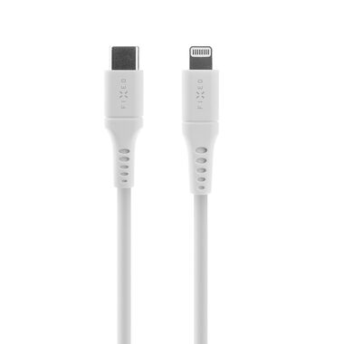 FIXED Krátký nabíjecí a datový Liquid silicone kabel s konektory USB-C/Lightning a podporou PD 0.5m bílá / MFI