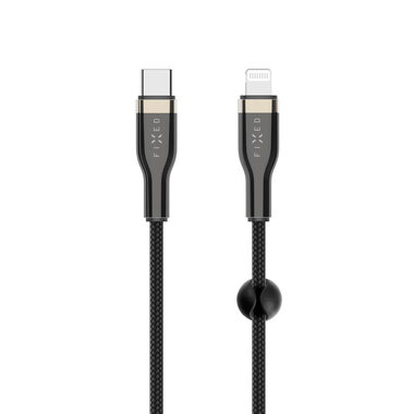 FIXED Krátký nabíjecí a datový opletený kabel s konektory USB-C/Lightning a podporou PD 0.5m černá / MFI 