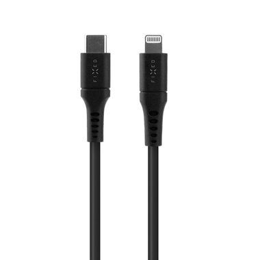 FIXED Liquid silicone Nabíjecí a datový kabel s konektory USB-C/Lightning a podporou PD 1.2m černá / MFI 