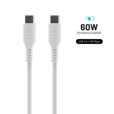 FIXED Liquid silicone Dlouhý Nabíjecí a datový kabel s konektory USB-C/USB-C a podporou PD 2m bílá / USB 2.0 / 60W 