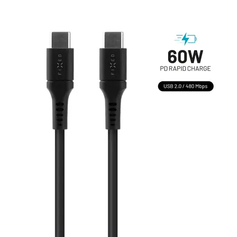 FIXED Liquid silicone Dlouhý Nabíjecí a datový kabel s konektory USB-C/USB-C a podporou PD 2m černá / USB 2.0 / 60W 