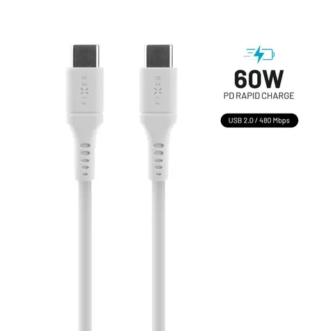 FIXED Liquid silicone Nabíjecí a datový kabel s konektory USB-C/USB-C a podporou PD 1.2m bílá / USB 2.0 / 60W 