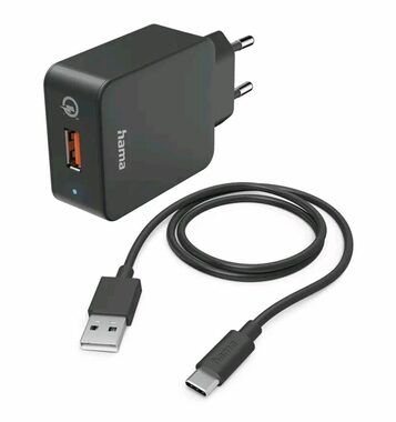 Hama USB nabíječka s kabelem černá / 1x USB-A / QC / 19.5W