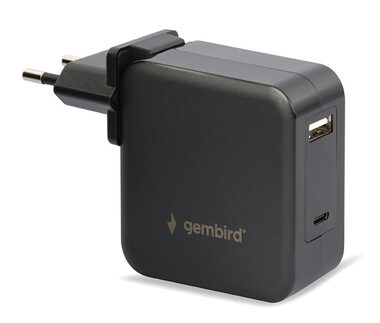 Gembird NPA-PD60-01 černá / univerzální adaptér do sítě / 60W / USB-C / USB-A