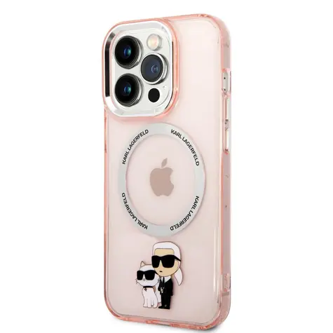 Karl Lagerfeld MagSafe Kompatibilní Kryt IML Karl and Choupette NFT pro Apple iPhone 14 Pro Max růžová