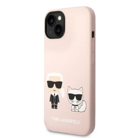 Karl Lagerfeld MagSafe Kompatibilní Kryt Liquid Silicone Karl and Choupette pro Apple iPhone 14 Plus růžová