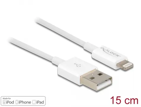 Delock USB datový a napájecí kabel pro iPhone 15cm bílá / iPad / iPod 