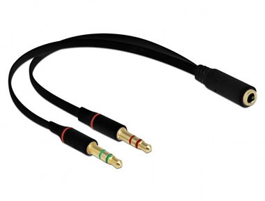 Delock Náhlavní adaptér 1 x 3.5 mm 4 pin Stereo jack (F) na 2 x 3.5 mm 3 pin Stereo jack (M) 0.2m černá