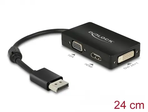 Delock Adaptér DisplayPort 1.1 (M) - VGA/HDMI černá / DVI (F) / pasivní / doprodej